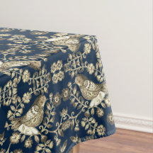 Nappe de style saule aux oiseaux antique bleu mari