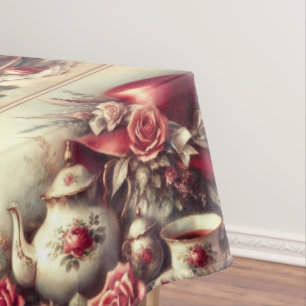Nappe de table à chapeau et théière Rose rouge vic