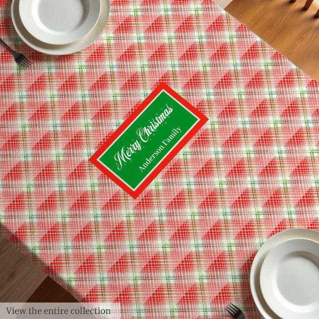 Nappe de table de Noël moderne avec monogramme et  (Modern Christmas Tablecloth Monogram Plaid Accent)