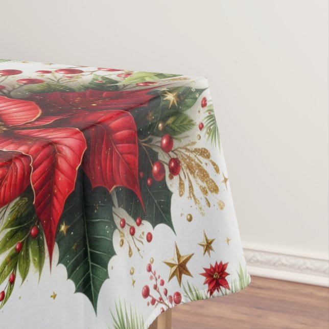Nappe de table pailletée or poinsettia rouge de No (In Situ)