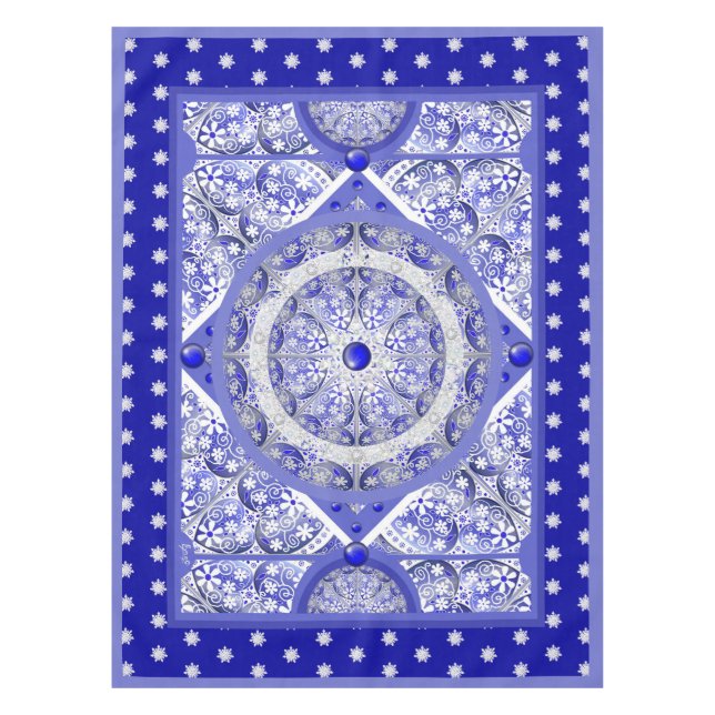 Nappe Dentelle en céramique Bleu de Grèce & flocon de ne (Devant)