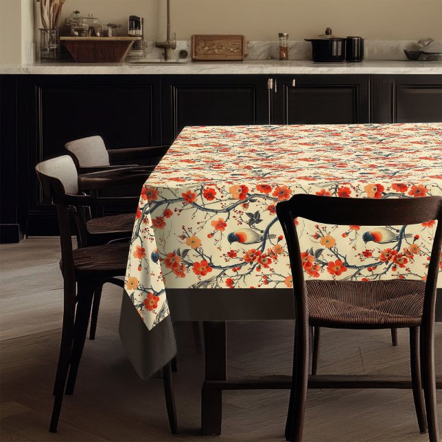 Nappe D'Oiseaux Floraux Cosy Fall Dining Accent (Floral Birds Tablecloth Cozy Fall Dining Accent)