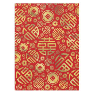 Nappe Double bonheur et motif chinois de pièces de