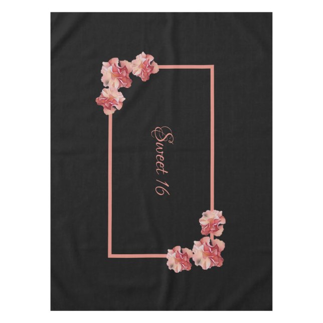 Nappe Doux 16 fleurs roses sur noir (Devant)