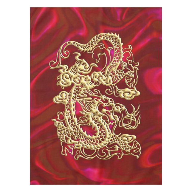Nappe Dragon d'or embouti sur papier satin rouge (Devant)