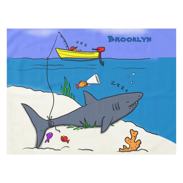 Nappe Drôle requin couché et dessin animé de pêche (Devant (Horizontal))