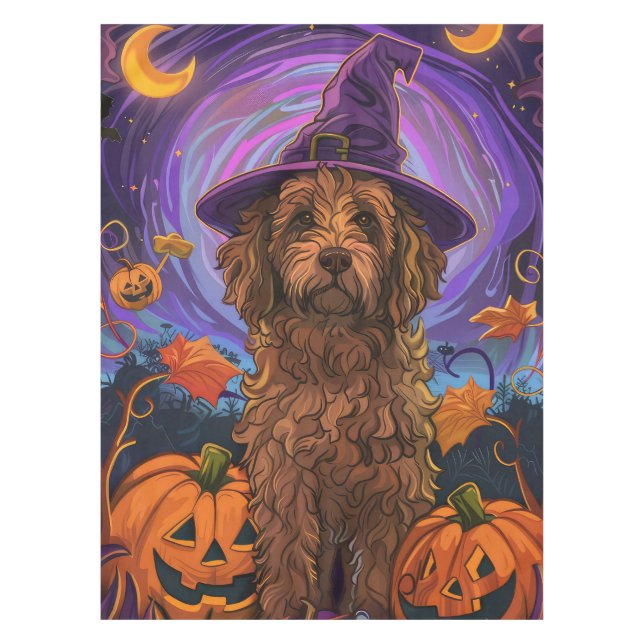 Nappe Éffrayant Goldendoodle Chien Halloween Citrouille  (Devant)