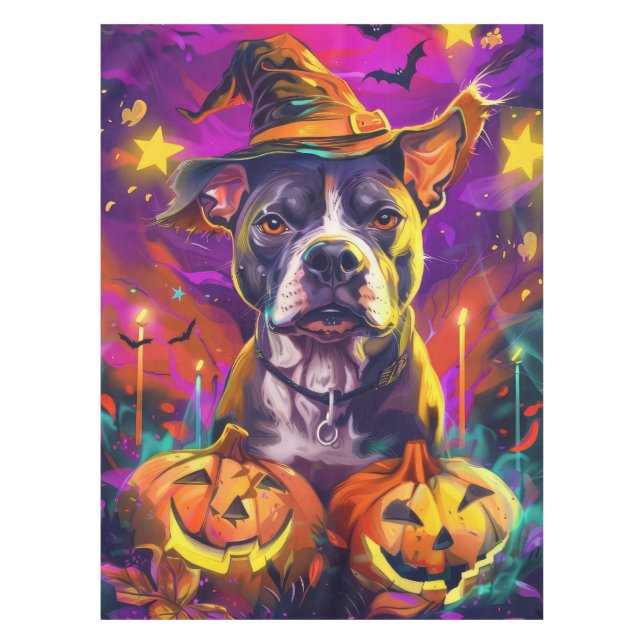 Nappe Éffrayant Pitbull Chien Halloween sorcière et Citr (Devant)