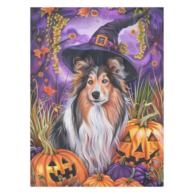 Nappe Éffrayant Shetland Sheepdog Citrouille de sorcière (Devant)