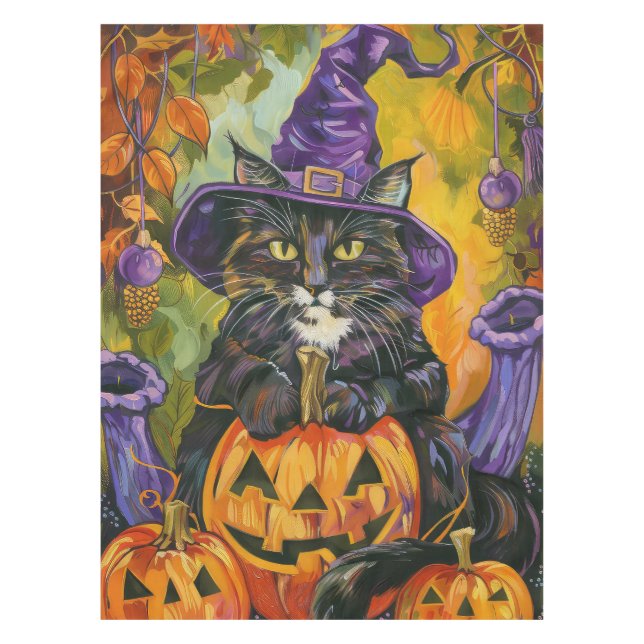 Nappe Éffrayant Tuxedo Chat Halloween Sorcière Et Citrou (Devant)