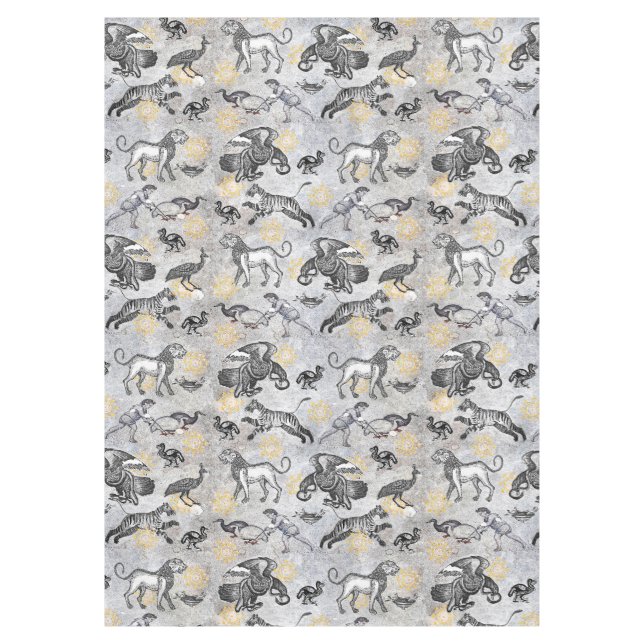 Nappe Elégant Antique Mosaïque Gris Or Tigre Lion Eagle (Devant)