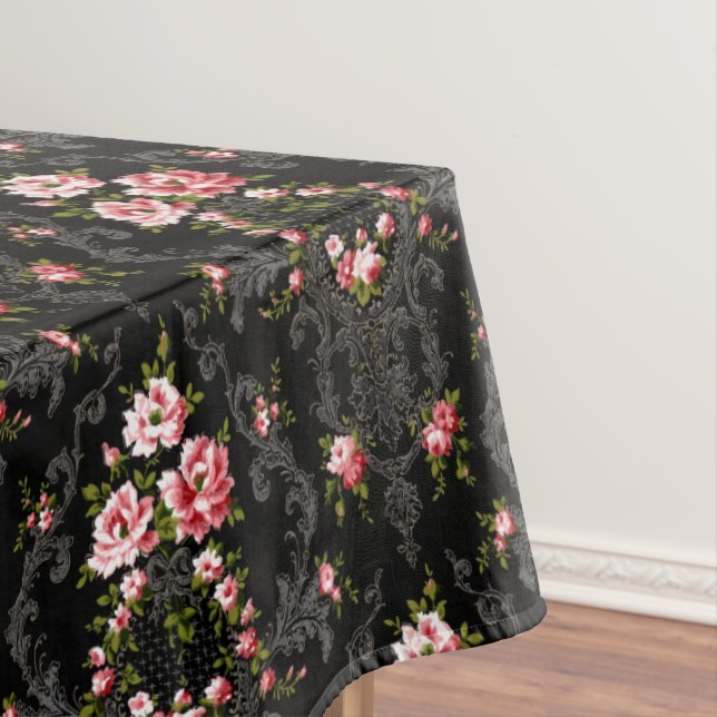 Nappe Élégant Arrière - plan Floral-Noir de Rococo (In Situ)