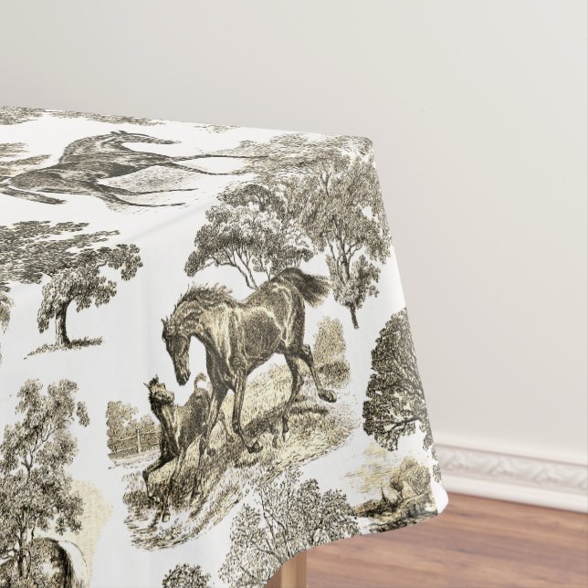 Nappe Elégant Beige Rustique Horses Toile (In Situ)