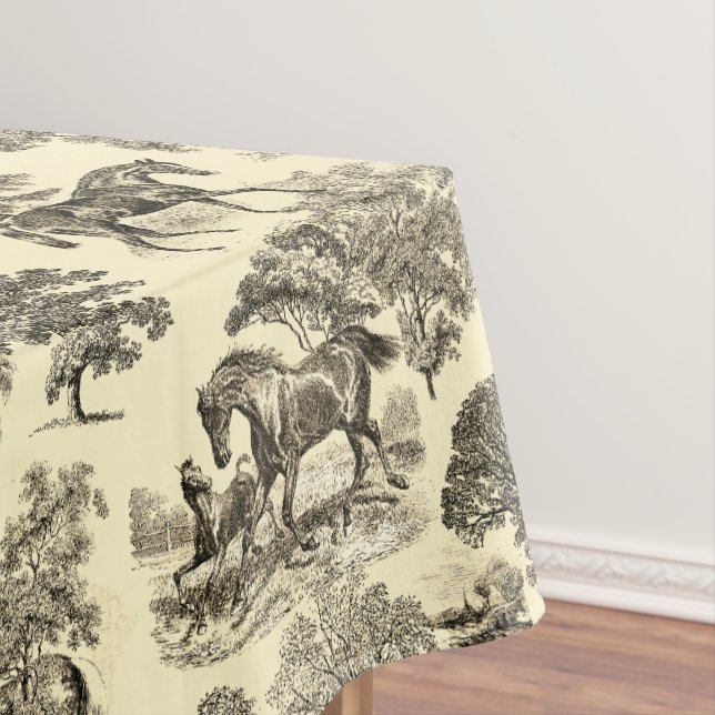 Nappe Elégant Beige Rustique Horses Toile (In Situ)