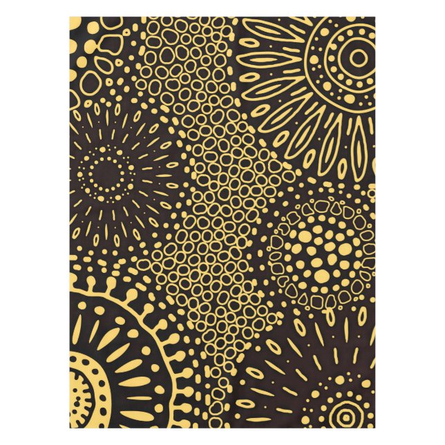 Nappe Elegant Black Gold Ethnic Floral Tablecloth (Devant)