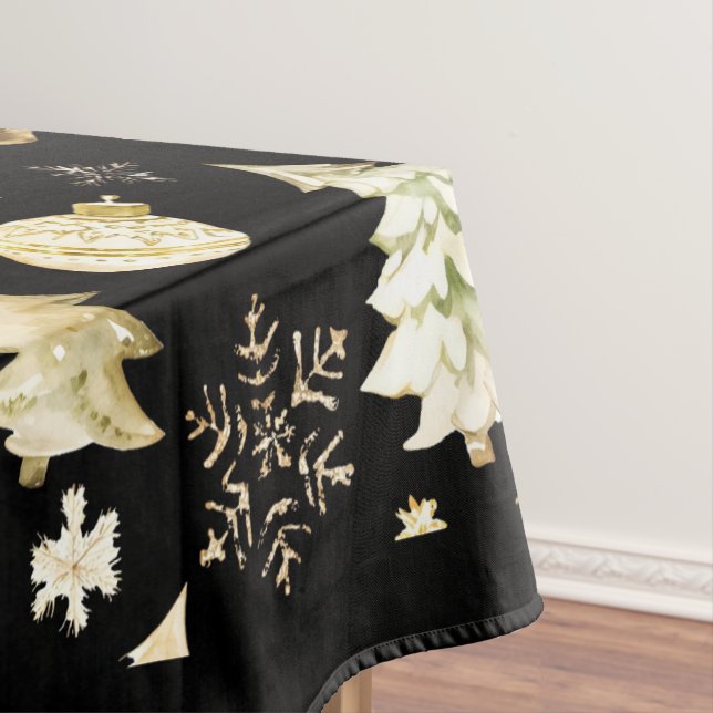 Nappe Élégant Black Gold Snowflakes Christmas Tree Balls (In Situ)