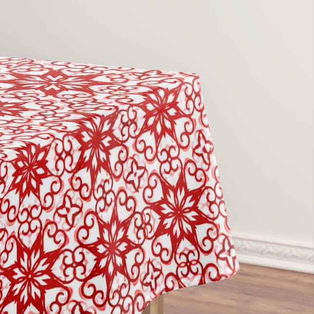 Nappe Élégant blanc rouge hiver Damask Star Motif Noël (In Situ)