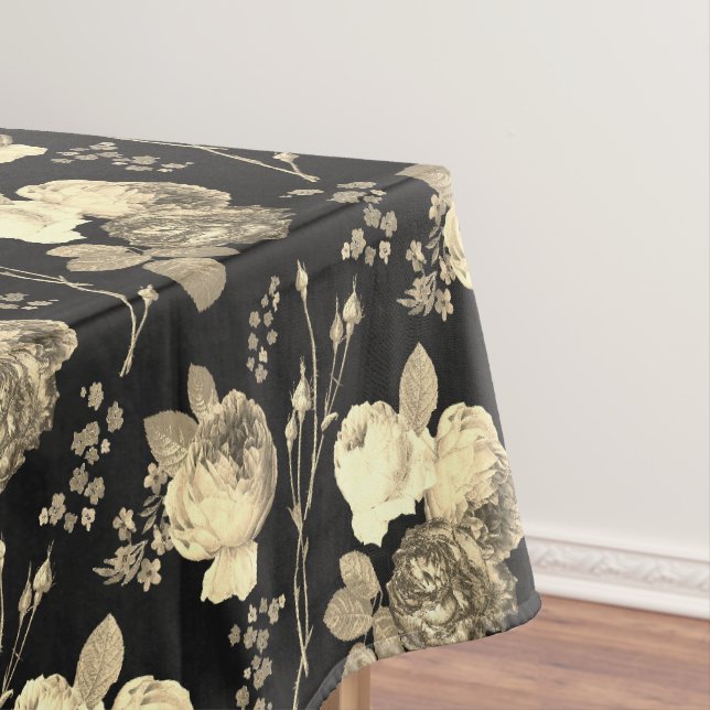 Nappe Élégant chic Rose de beige floral sur noir (In Situ)