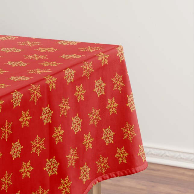 Nappe Élégant Golden Snowflakes sur rouge (In Situ)