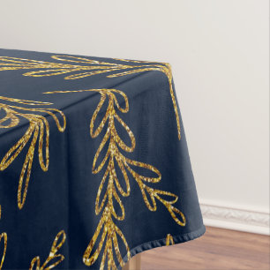 Nappe Élégant linge de table floral marine et or