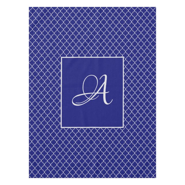 Nappe Elégant Marocain damassé marine Monogramme bleu (Devant)
