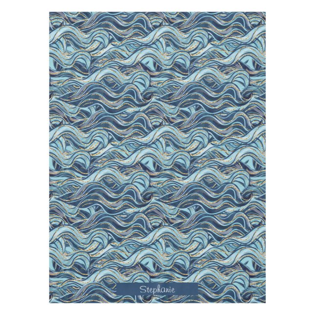 Nappe Élégant Motif à vague bleue avec accents or (Devant)