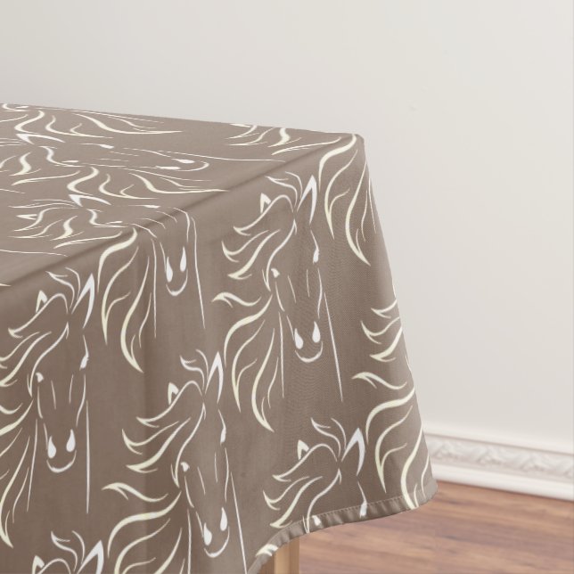 Nappe Elégant Motif Cheval sur Beige (In Situ)