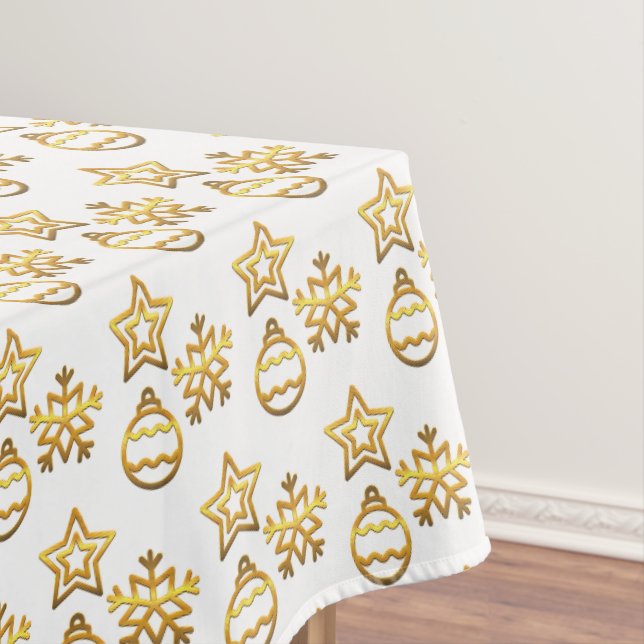 Nappe Élégant Motif de Noël doré sur blanc (In Situ)