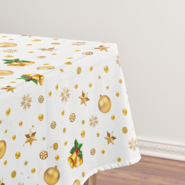Nappe Élégant Motif de Noël Or sur Blanc (In Situ)