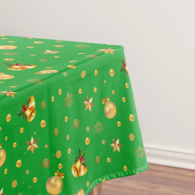 Nappe Élégant Motif de Noël Or sur Vert (In Situ)