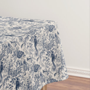 Nappe Elégant motif floral bleu Vintage, toile de Jouy