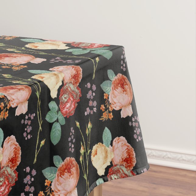 Nappe Élégant rose chic roses Floral sur noir (In Situ)