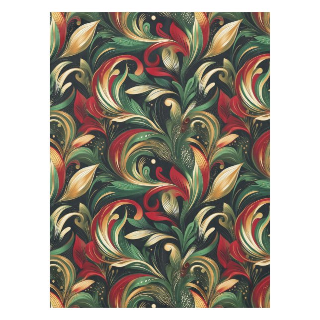 Nappe Élégant Rouge, Vert & Or Abstrait Feuilles de marg (Devant)