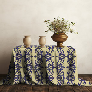Nappe Elégant vintage damassé marine bleu jaune monogram