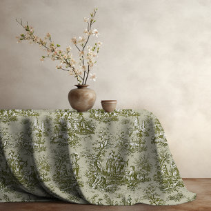 Nappe Élégant vintage vert olive toile de jouy imprimé