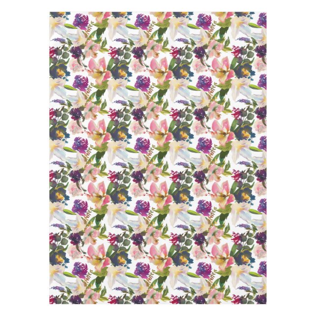 Nappe Elégante aquarelle Florale rose violet vert blanc (Devant)