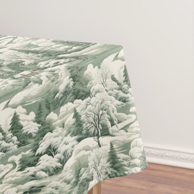 Nappe Elégante toile verte avec paysage enneigé (In Situ)