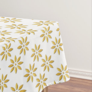 Nappe Élégantes fleurs d'or motif blanc