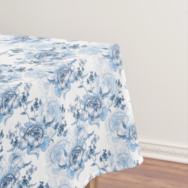Nappe Élégantes pivoines gravées en bleu et blanc (In Situ)