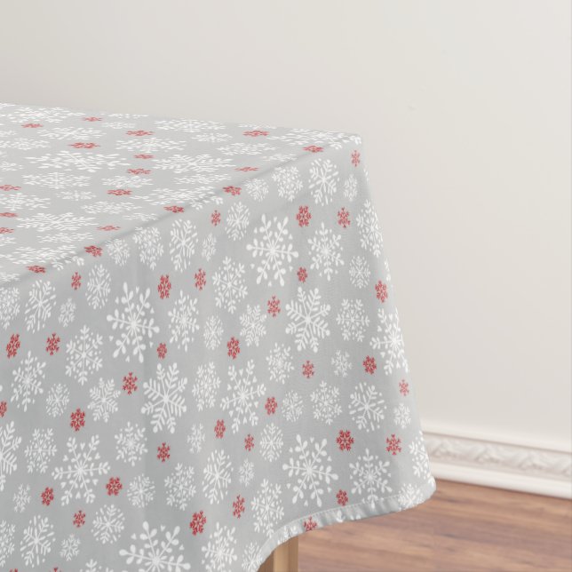 Nappe Élégants flocons blancs et rouges sur gris (In Situ)