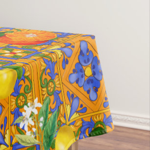 Nappe Été, Carreaux siciliens, agrumes, oranges, majolic
