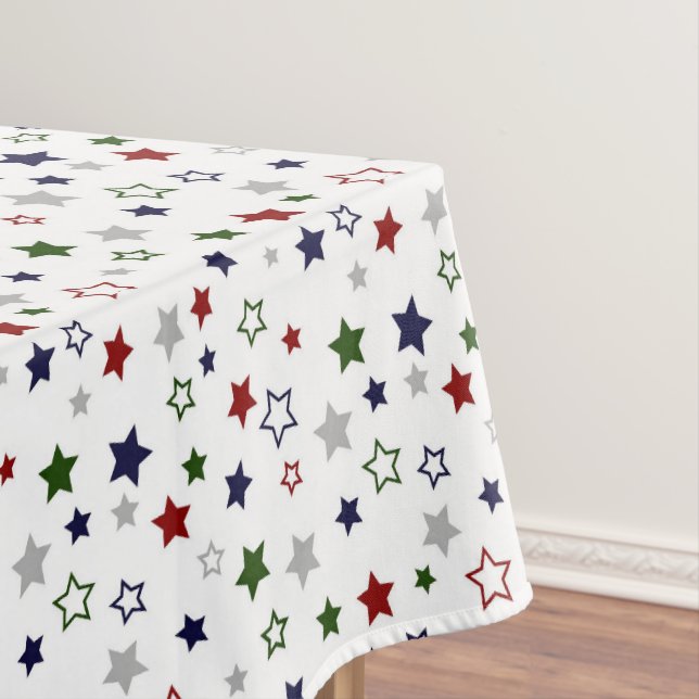 Nappe Étoiles d'argent de la Marine Rouge verte sur blan (In Situ)