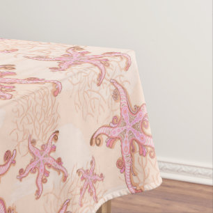 Nappe Étoiles de mer et motif pastel rose corail