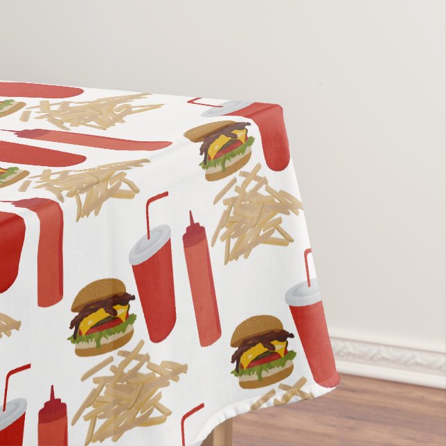 Nappe Fast Food Burger Fries Motif BBQ Pique-nique (In Situ)