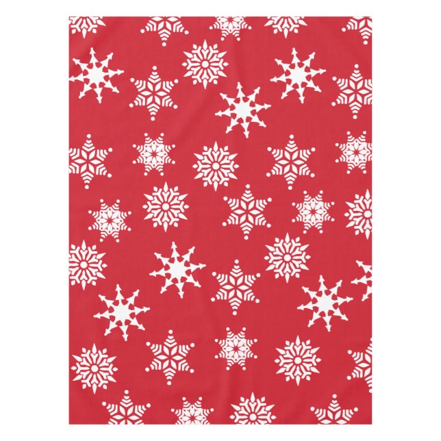 Nappe Festif de Noël Rouge & Blanc Snowflakes Étoiles (Devant)
