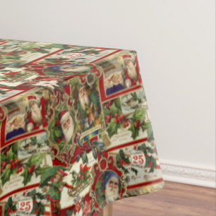 Nappe Festif Vintage Noël Ephémère Collage-Rouge
