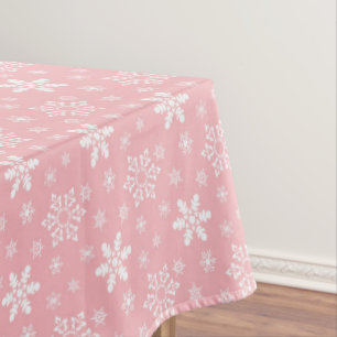 Nappe Festin rose blanc flocon de neige carrelé Noël