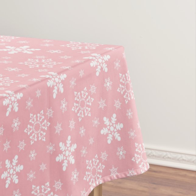 Nappe Festin rose blanc flocon de neige carrelé Noël (In Situ)