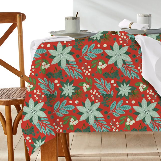 Nappe Festive Rouge Floral Motif de Noël (Festive Red Floral Christmas Pattern Tablecloth)