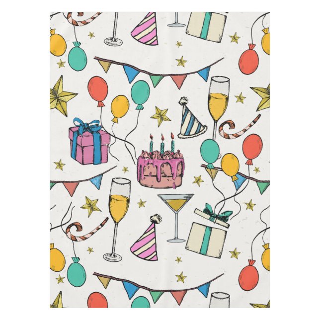 Nappe fête d'anniversaire ballons cake champagne (Devant)